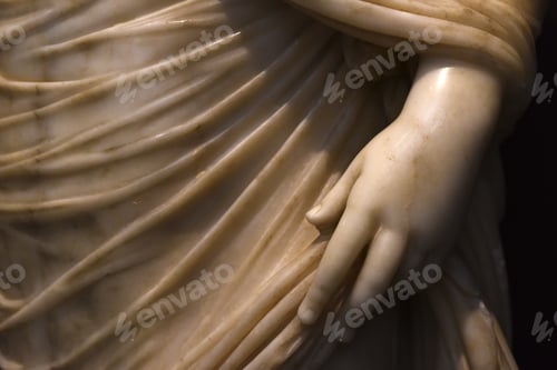 Preview: Details of hand and fabric of ancient marble statue of woman