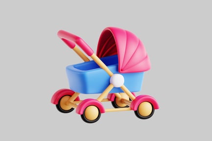 Preview: Baby stroller with pink canopy and wheels