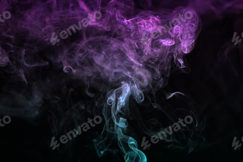 Preview: Multicolored smoke for aromatherapy relaxation on black background, beautiful swirled puffs of smoke