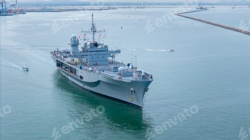 Preview: Nuclear war ship, Navy ship, Military navy carrier Helicopter. nuclear carrier running in the ocean