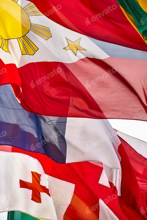 Preview: Flags of the word waving in the wind. International emblems