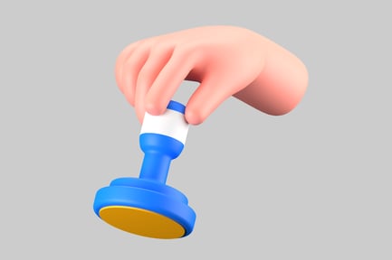 Preview: Cartoon Hand with Blue and Gold Stamp