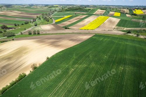 Preview: Colorful Farmland and Scenic Countryside. Aerial Drone view