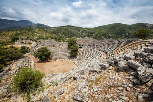 Preview: Turkey touristic area Dalyan Ortaca, Kaunos rock tombs in Dalyan, ancient city of Kaunos, Turkey.