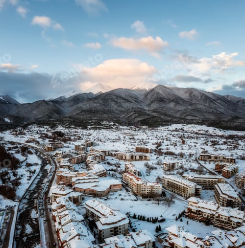 Preview: Winter view of ski resort at sunrise
