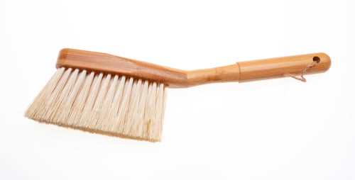 Preview: Broom with wooden handle isolated on white background. Domestic brush for sweep and clean