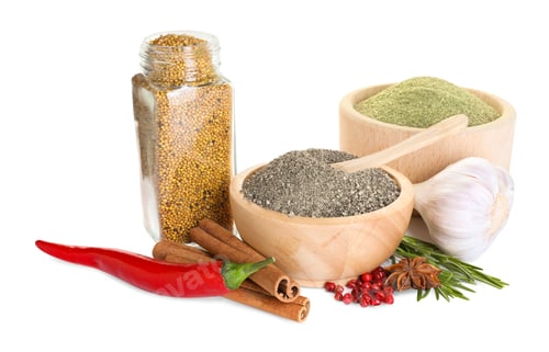 Preview: Many different aromatic spices on white background