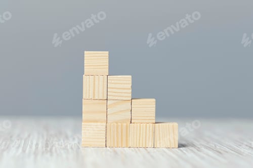 Preview: staircase wooden cubes. Business development concept