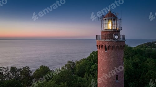 Preview: Light beam in Lighthouse. Aerial view of Baltic Sea