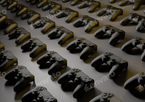 Preview: Black wireless computer controllers on a gray background