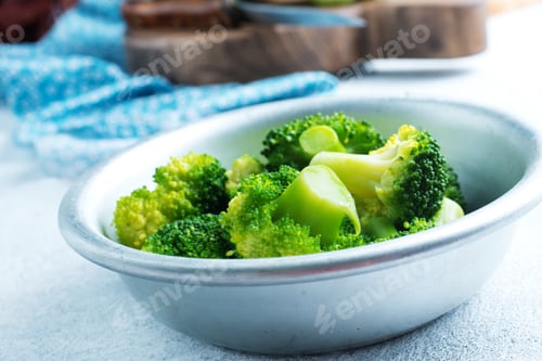 Bowl of Fresh Green Broccoli Florets