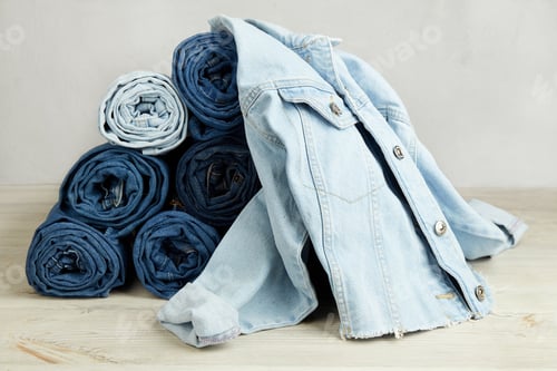 Preview: Denim Jacket and Rolled Jeans Still Life