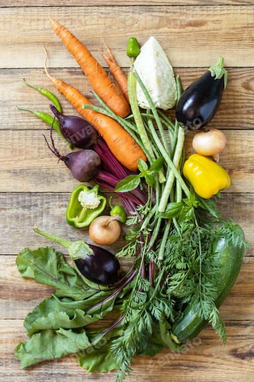 Preview: Organic vegetables for healthy cooking background. Fall harvest.