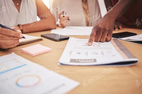 Preview: Hands of finance, advertising and marketing chart with team working in collaboration, business meet