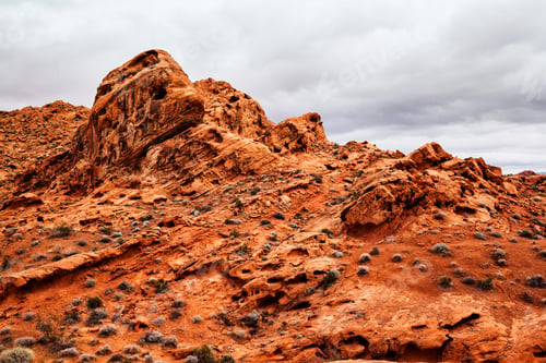 Preview: Landscape of red rocks at Valley of Fire State park, stone desert in Nevada, USA