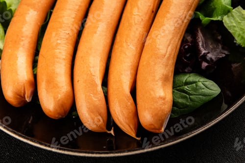 Preview: Sausages poultry meat chicken or turkey tasty snack fresh delicious gourmet food background