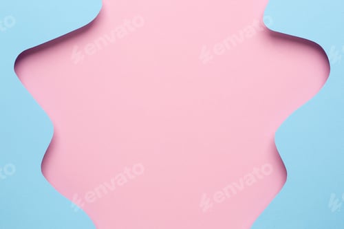Preview: Abstract paper cut blue waves art on pink background, pastel colors