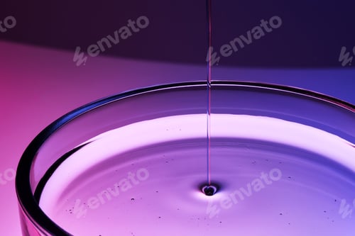 Preview: Serum or body cream flows into a petri dish on a purple background.