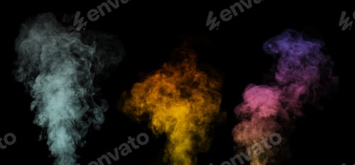 Preview: A set of multi-colored different vapors, smoke on a black background to overlay