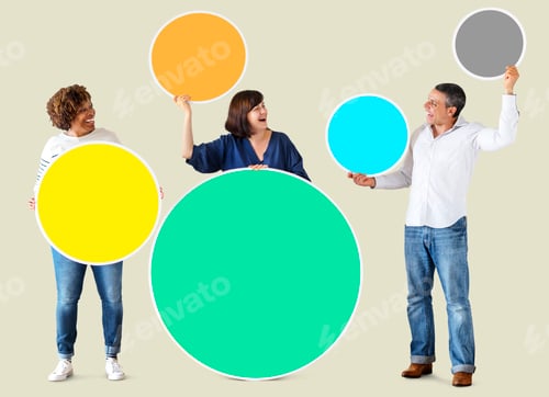 Preview: Diverse people holding colorful blank circles