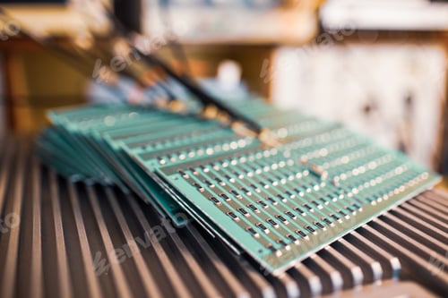 Preview: Close-up side view of a panel of SMD resistors