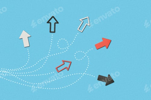 Preview: top view of white, black and red pointers on blue marked background