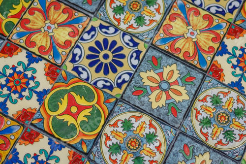 Preview: Closeup of a colorful pattern of traditional Spanish or Portuguese ceramic tiles