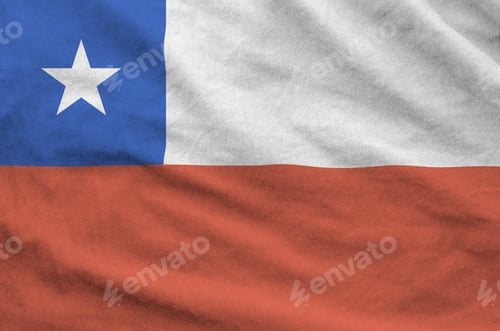 Preview: Chile flag depicted on folded wavy fabric of old cloth