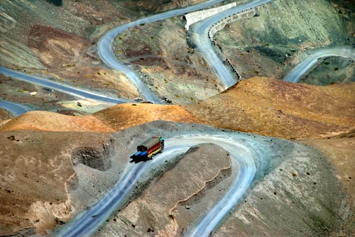 Preview: Top view of a serpentine road near Lamayuru, Ladakh.