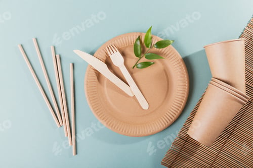 Preview: Eco-friendly disposable utensils made of bamboo wood and paper