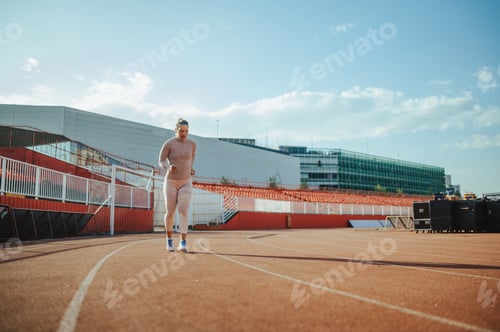 Preview: Fitness woman racing at stadium