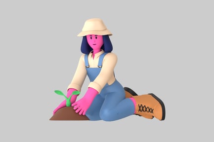 Aperçu: Fille de ferme de bande dessinée plantant des semis