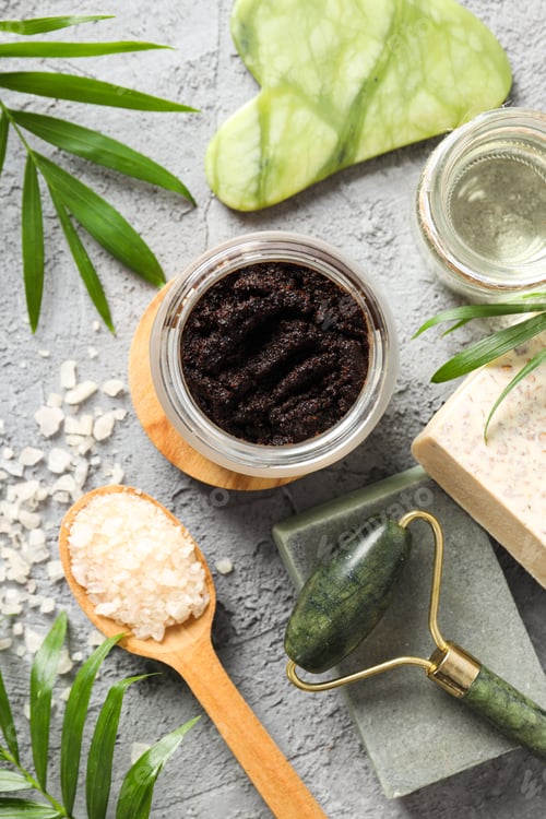 Vista previa: Concept of skin and face care, coffee scrub