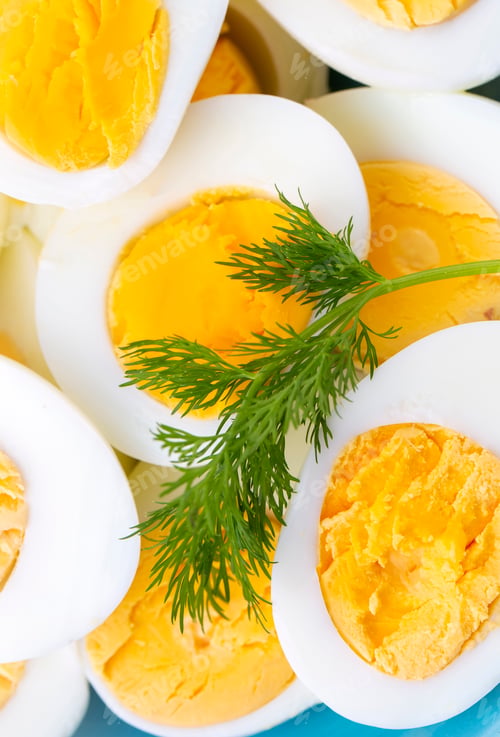 Preview: Boiled sliced egg, food photo