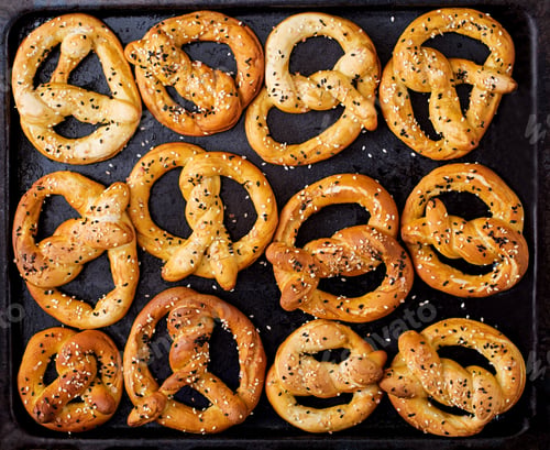 Preview: Background texture of pretzels. Top view. Oktoberfest.