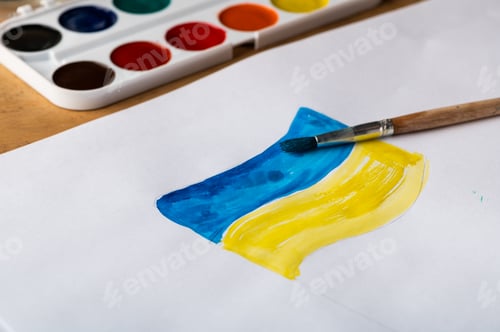 Preview: Painted Blue and Yellow Flag with Brush