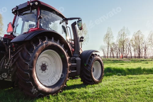Preview: Modern Red Tractor Ready For Work In The Field