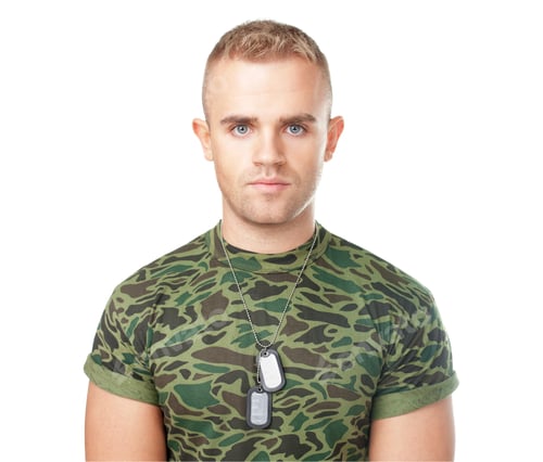 Preview: young serious army soldier with military ID tags