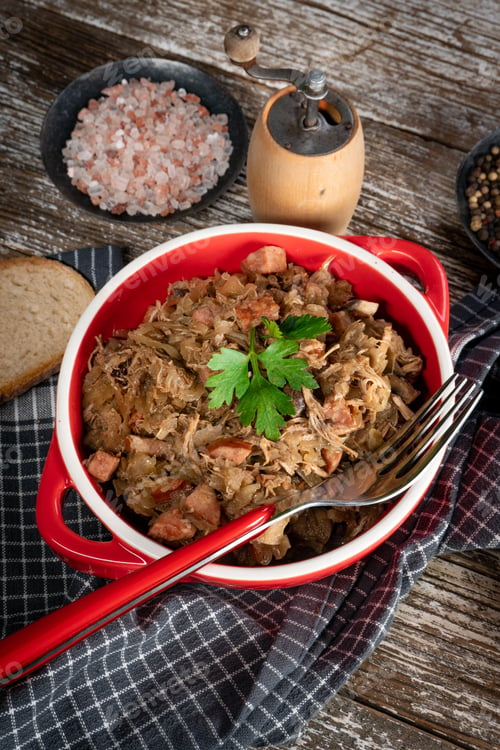 Preview: Bigos - sauerkraut stewed with meat, dried mushrooms and sausage.