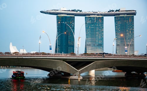 Preview: singapore skyline at the Marina during twilight