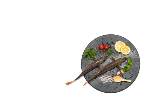 Preview: Fish with aromatic herbs, spices and vegetables - healthy food, diet or cooking concept