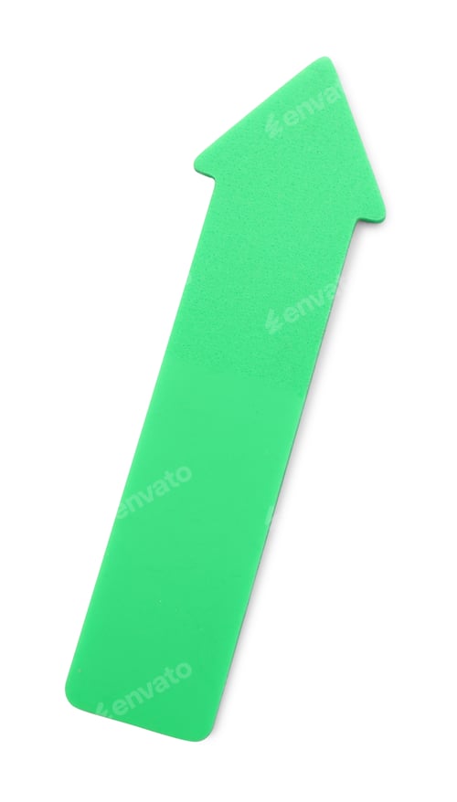 Preview: One green paper arrow isolated on white, top view