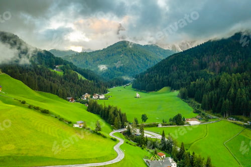 Preview: Santa Maddalena village with amazing Dolomites mountains on the background