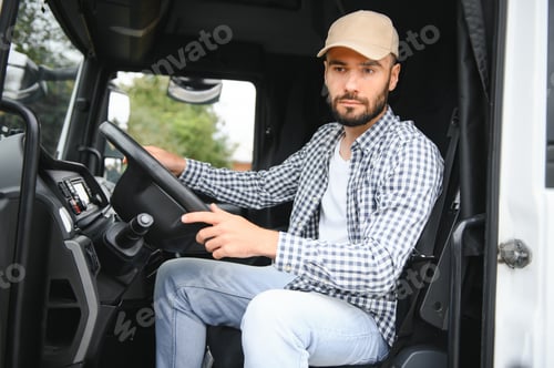 Preview: A driver sitting inside the semi-truck while looking through the open window