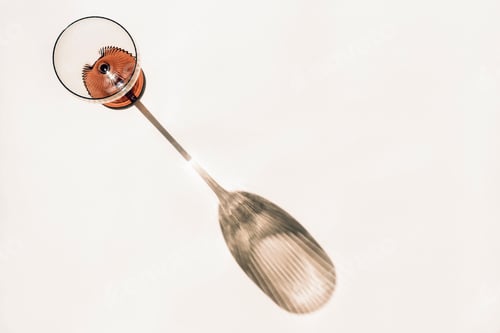 Preview: Wine glass on light background with shadow, top view. Copy space