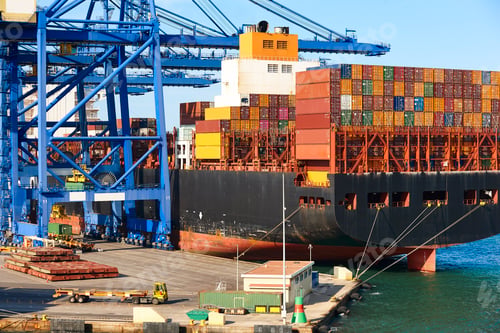 Preview: Containers on a vessel. Global market. Cargo shipping. Logistic