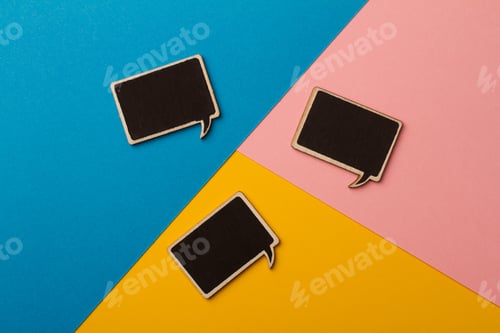 Preview: Square empty chalk board speech bubbles on colored papers