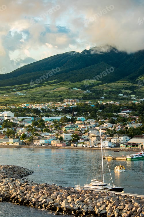 Preview: Basseterre, St Kitts with Mt Liamuiga volcano in the background