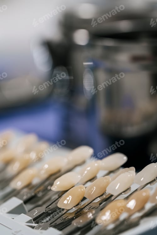 Preview: Vertical photo of a raw of dental enamel covers in a clinic