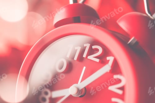 Preview: Alarm Clock And Bokeh On Red Background